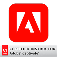 Adobe logo with official Adobe Captivate Certified Instructor badge below