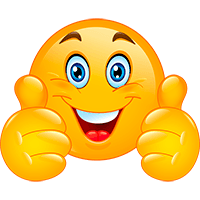 Smiling yellow smiley with two thumbs up.